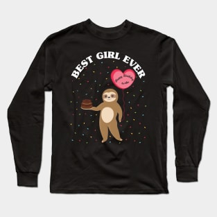 Happy birthday to the best girl ever, funny cute baby sloth holding a birthday cake Long Sleeve T-Shirt